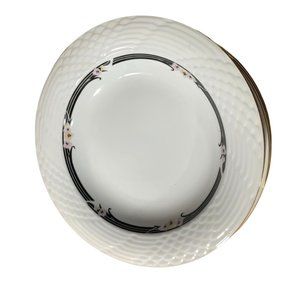 China Pearl Alexandrite Rim Rimmed Soup Bowl 1986 Floral Black White Set of 7